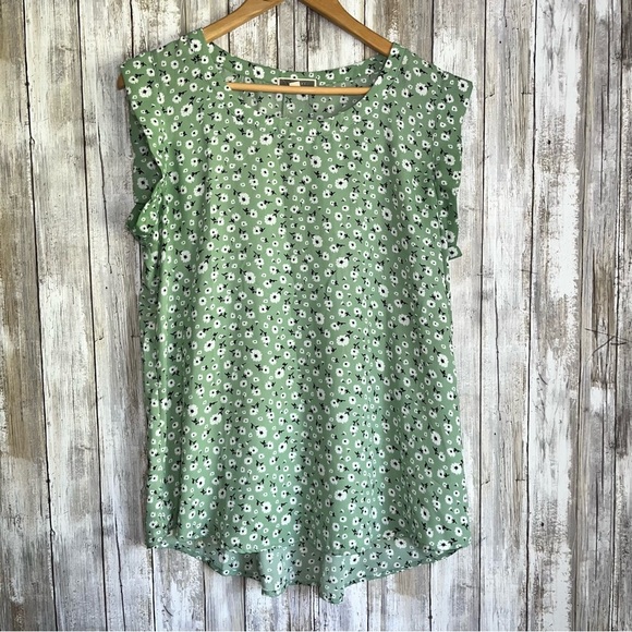 Pleione Tops - Pleione Green Floral Blouse